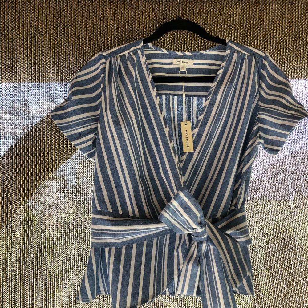 Max studio striped wrap top - Picture 4 of 8